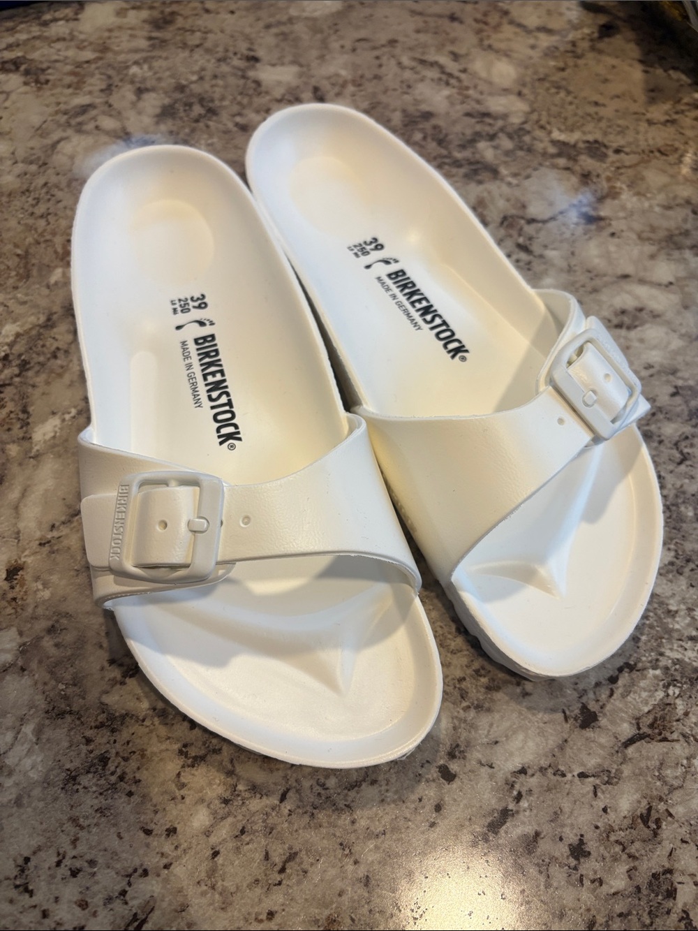 White Birkenstock sandals